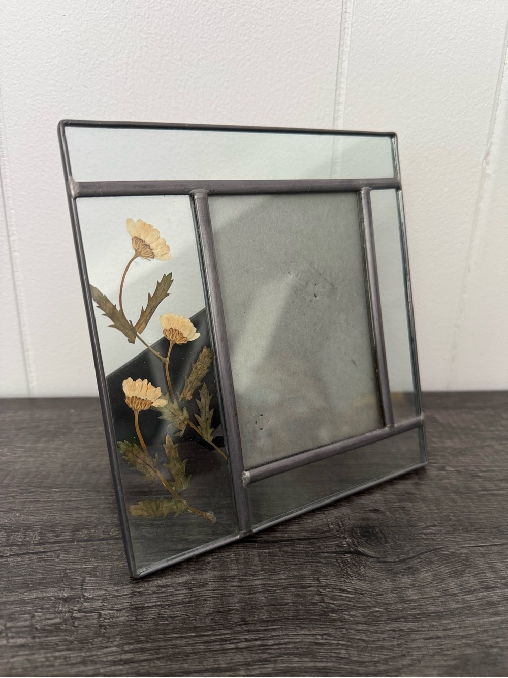 Vintage Carr leaded glass pressed flower 3x5 picture frame